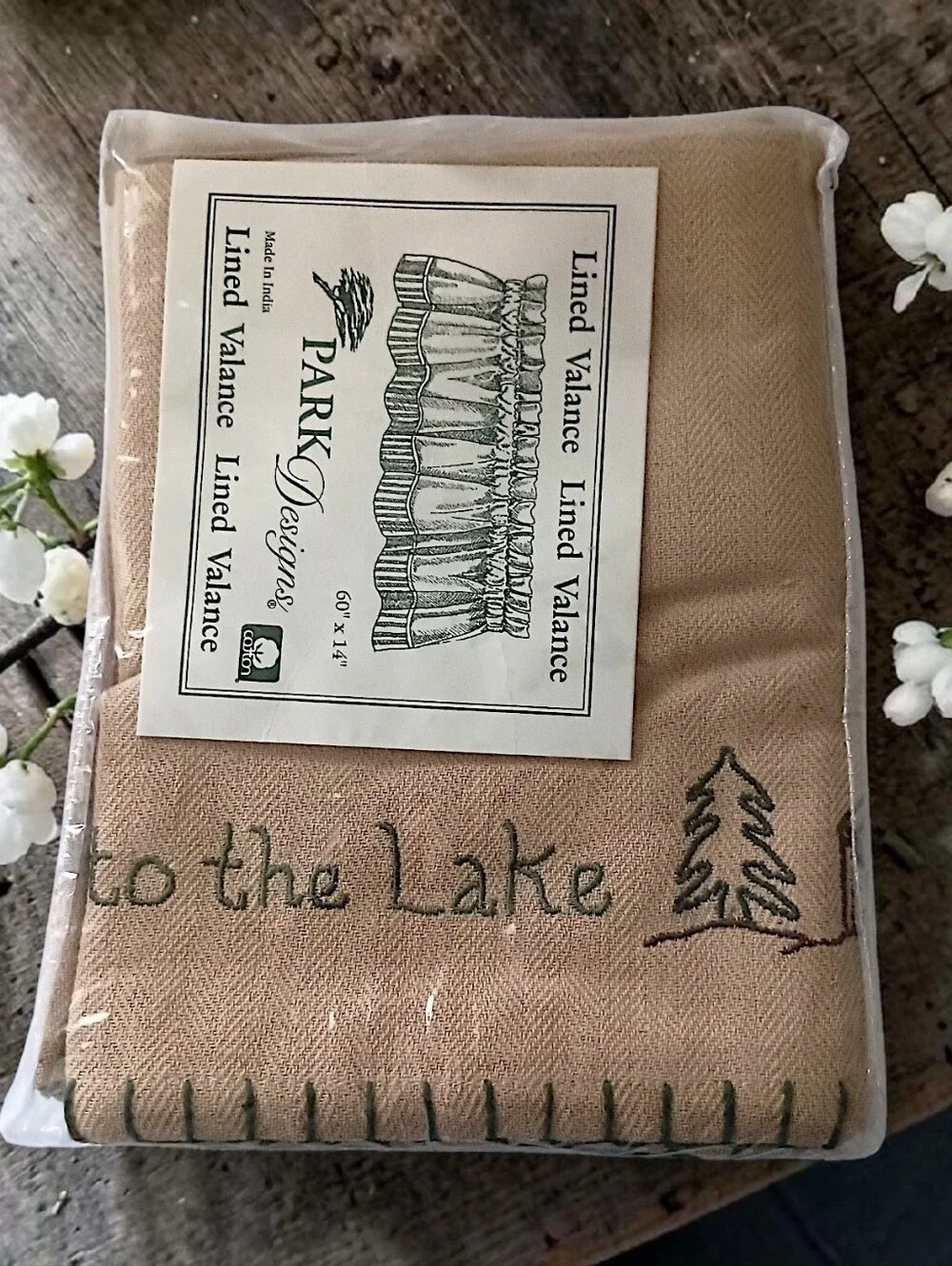 Park Designs Welcome To The Lake Valance Embroidered Tan Green Farmhouse Cabin
